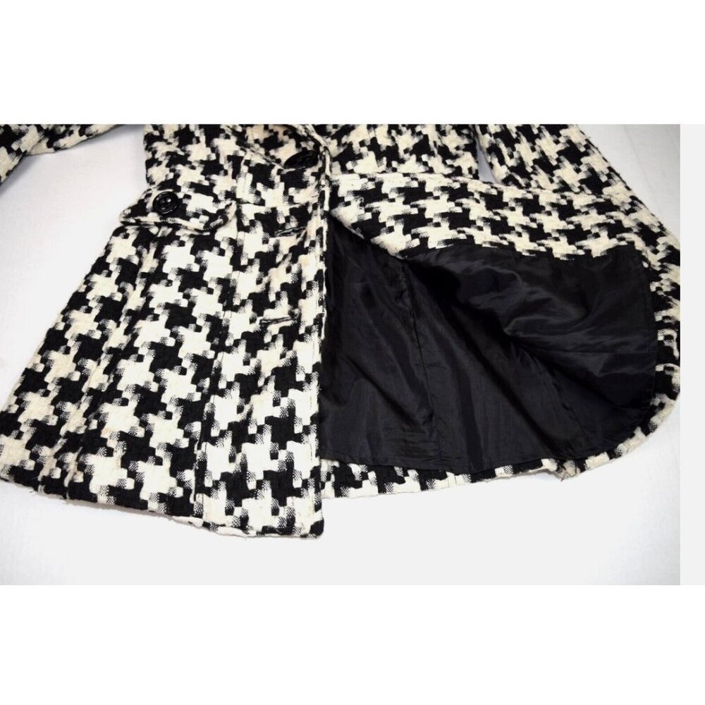 Vintage Candies Size M Black Ivory Big Houndstooth Peacoat Jacket Wool 90s - Picture 6 of 11